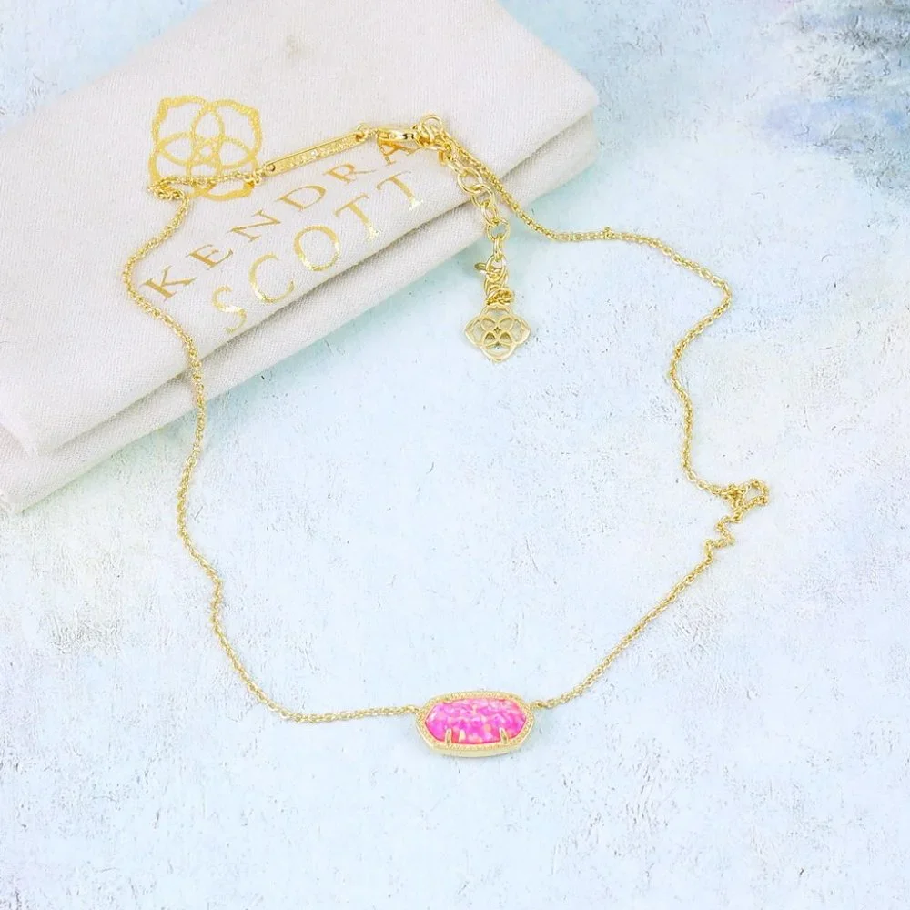 Kendra Scott Elisa Bright Pink Kyocera Opal Necklace Gold Plated - Picture 4 of 6